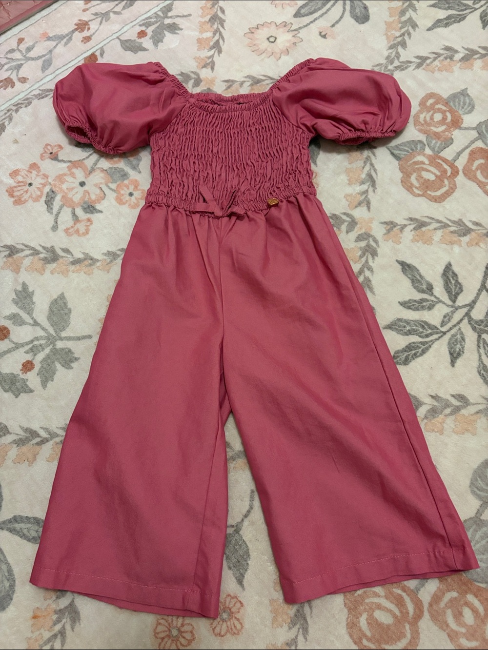 Vince Camuto Rose Pink Smocked Puff-Sleeve Jumpsuit